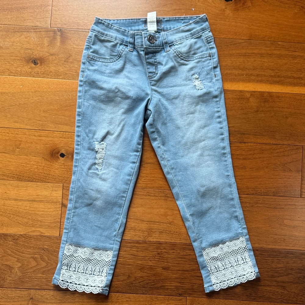 Justice Light Blue Jeans with Lace Hem-size 10